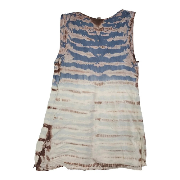 XCVI Tie Dye Short Sleeve Blouse Brown Blue Sz S - Picture 4 of 10
